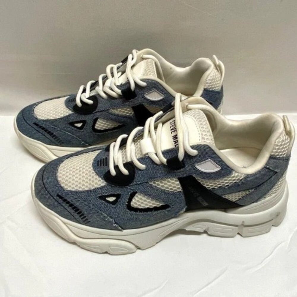 Steve Madden Clydie Sneakers Women's‎ 7.5 Blue Denim Chunky White Platform Shoes